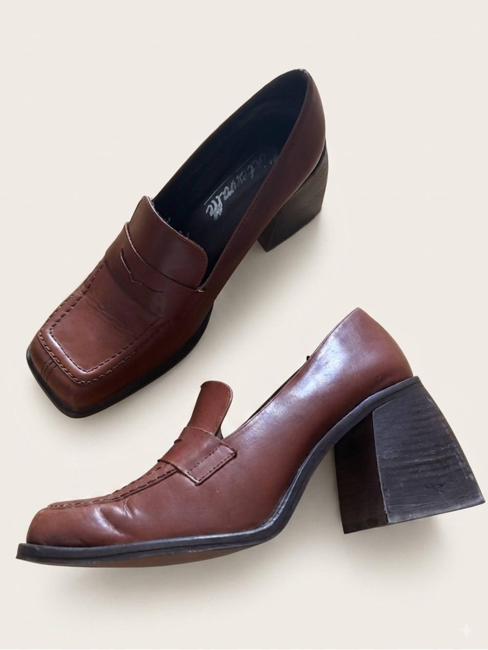 L’intervalle Sz 8.5 (39) Brown Leather Heeled Classic Square Toes Loafers